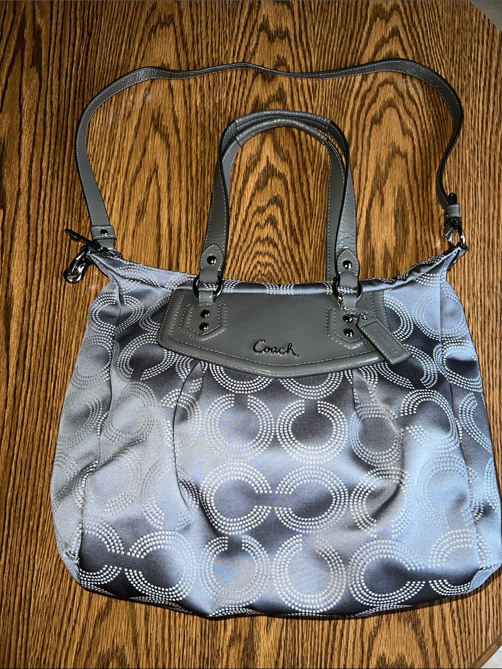 Coach Ashley Dotted Op Art Satchel Carryall- Metallic Silver Grey